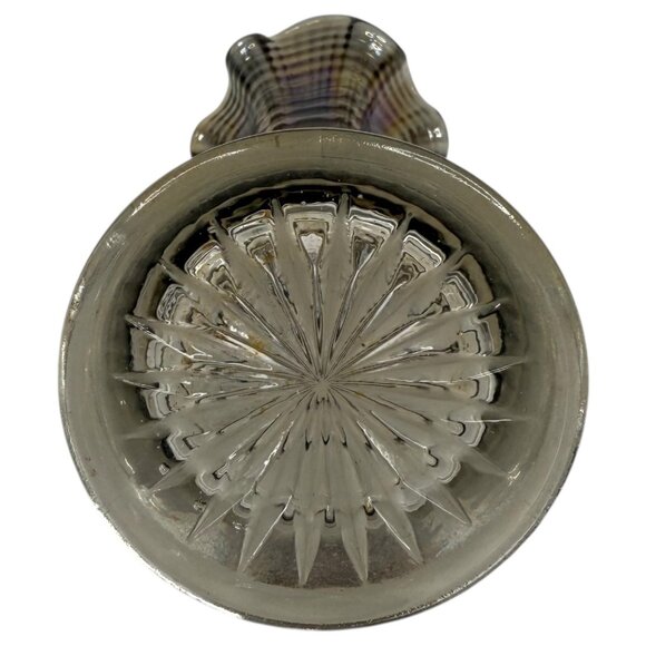 Vintage Imperial Ribbed Carnival Glass Swung Vase Iridescent Brown Purple Clear - Picture 11 of 11